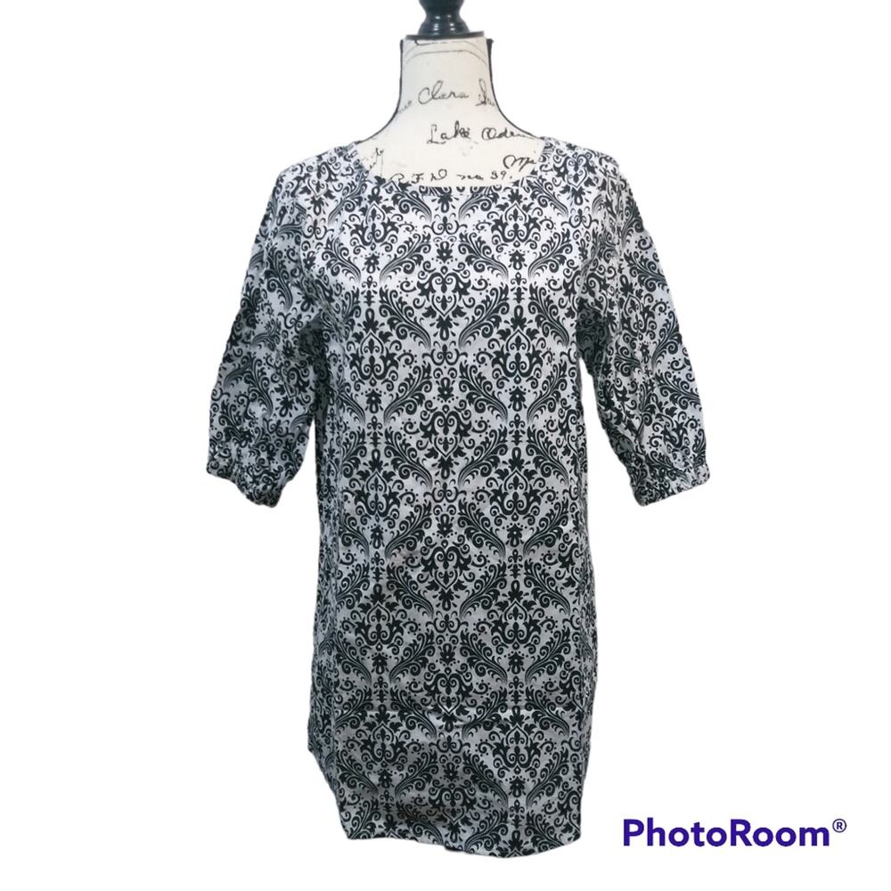 Lolly Wolly Doodle Ladies Damask Black White Tunic Dress Size M